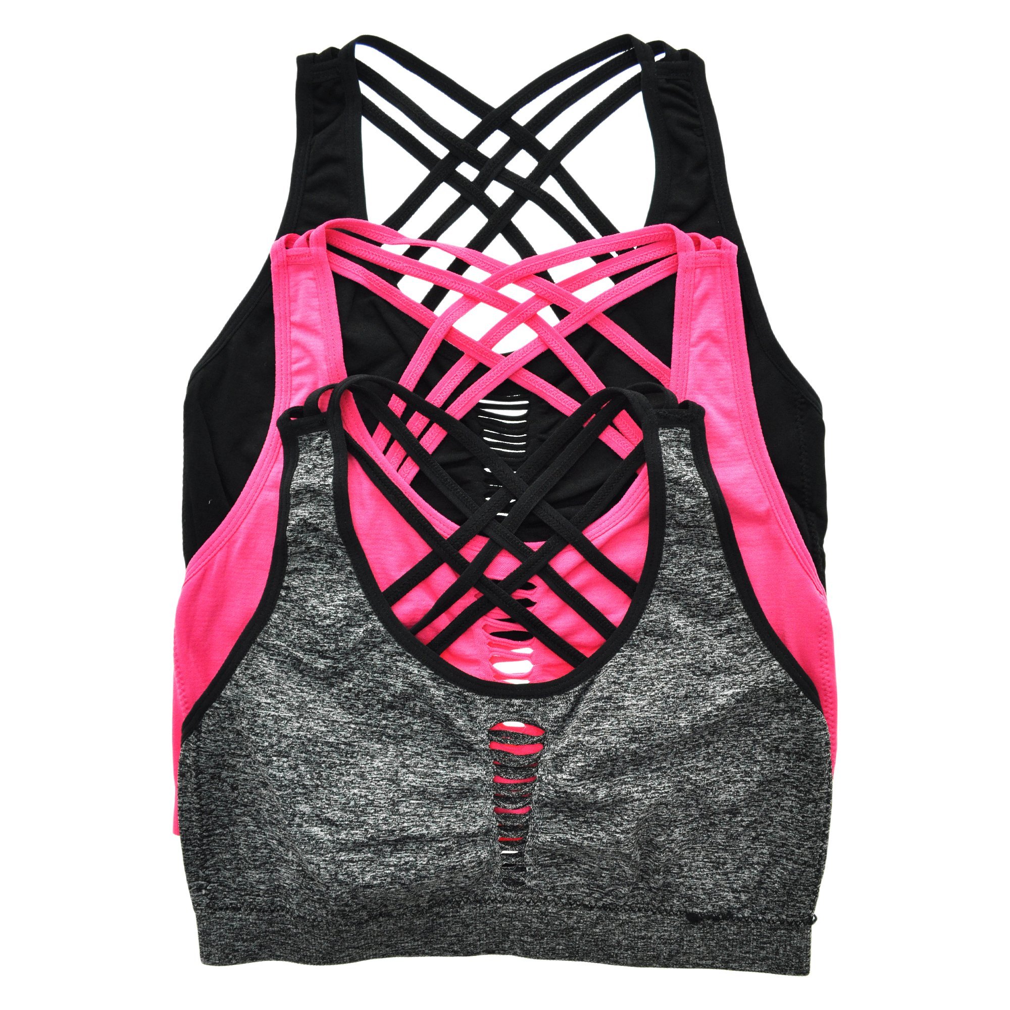 Angelina Seamless Cross Back Bralettes with Front Cut Out Pattern (3-Pack) - Image 5