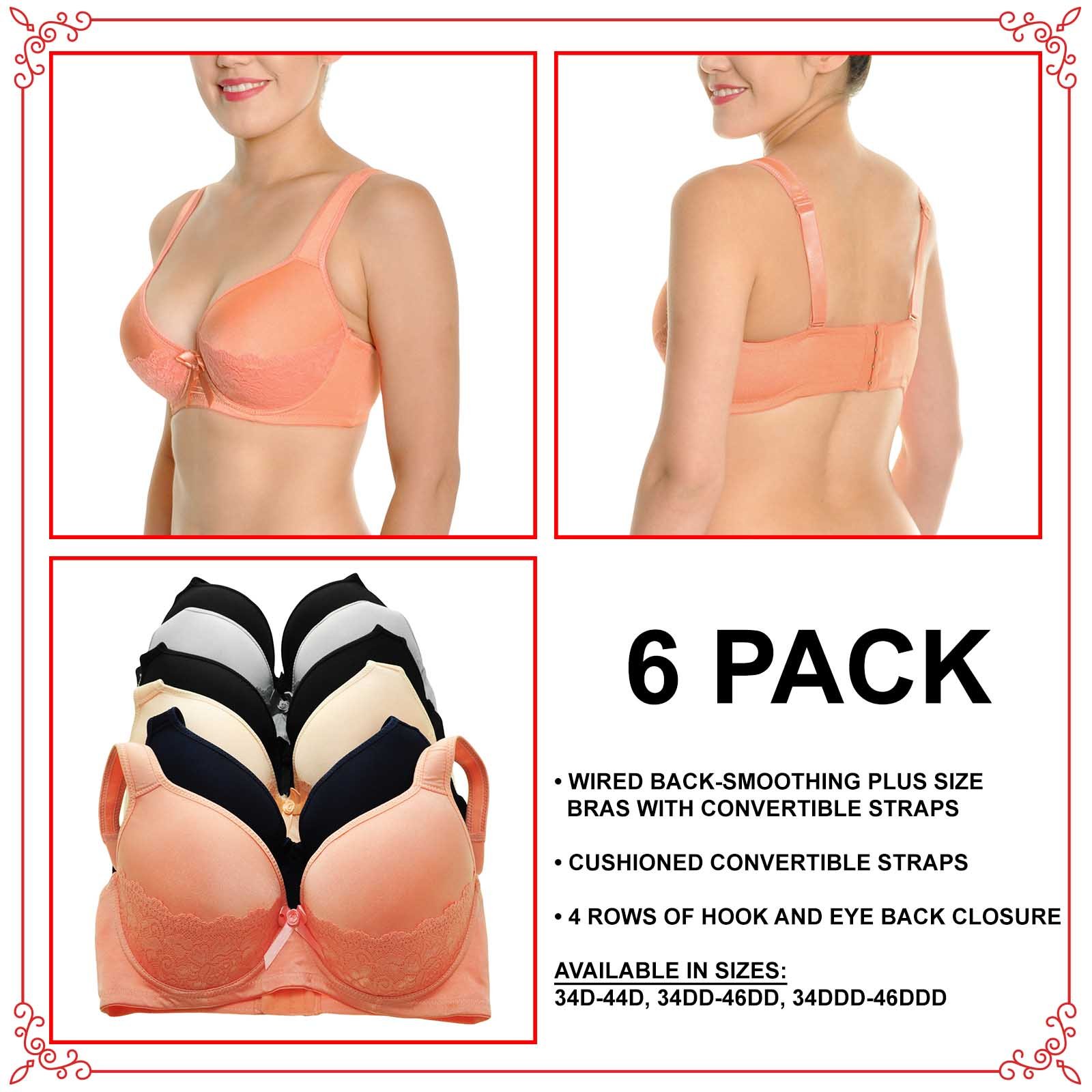 Angelina Women's Lace Accented Full Cup Bras w/Extra Wide Wings (6-Pack) - Image 6