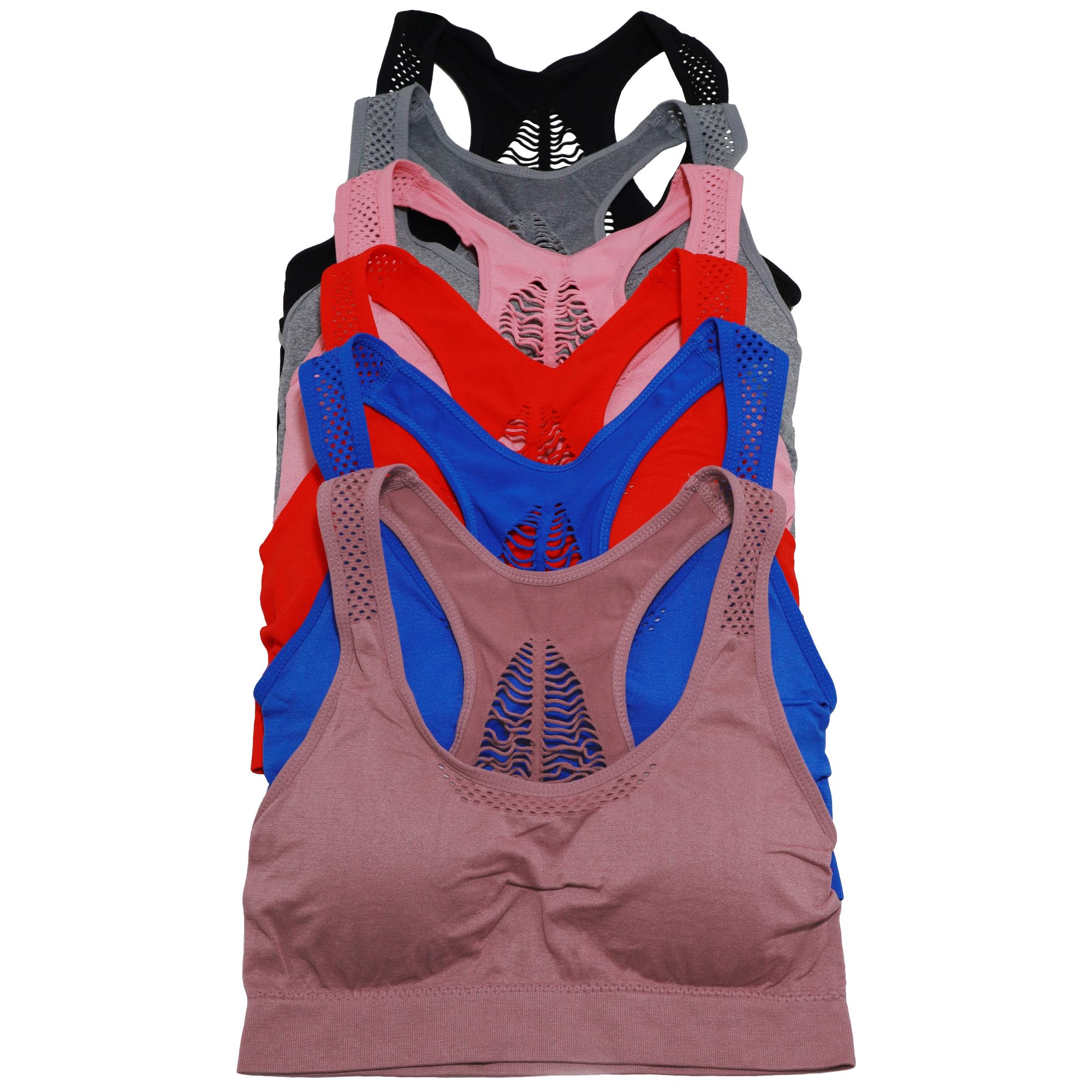 Angelina Women's Seamless Racerback Bra with Cutouts (6-Pack) - Image 5