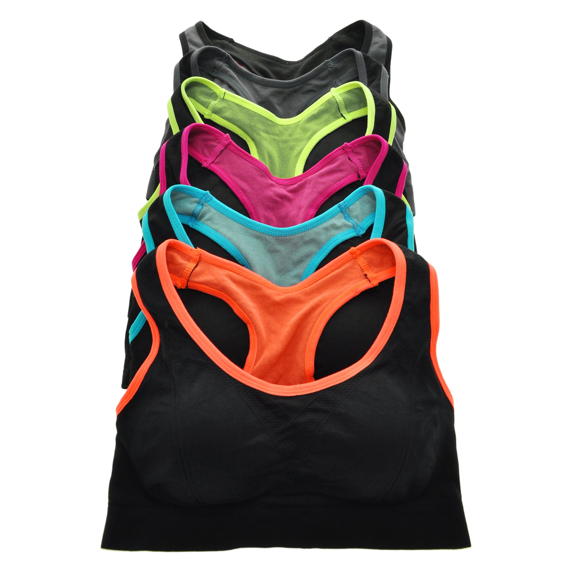Angelina Women's Seamless Racerback Sports Bra with Keyhole Detail (6-Pack) - Image 7