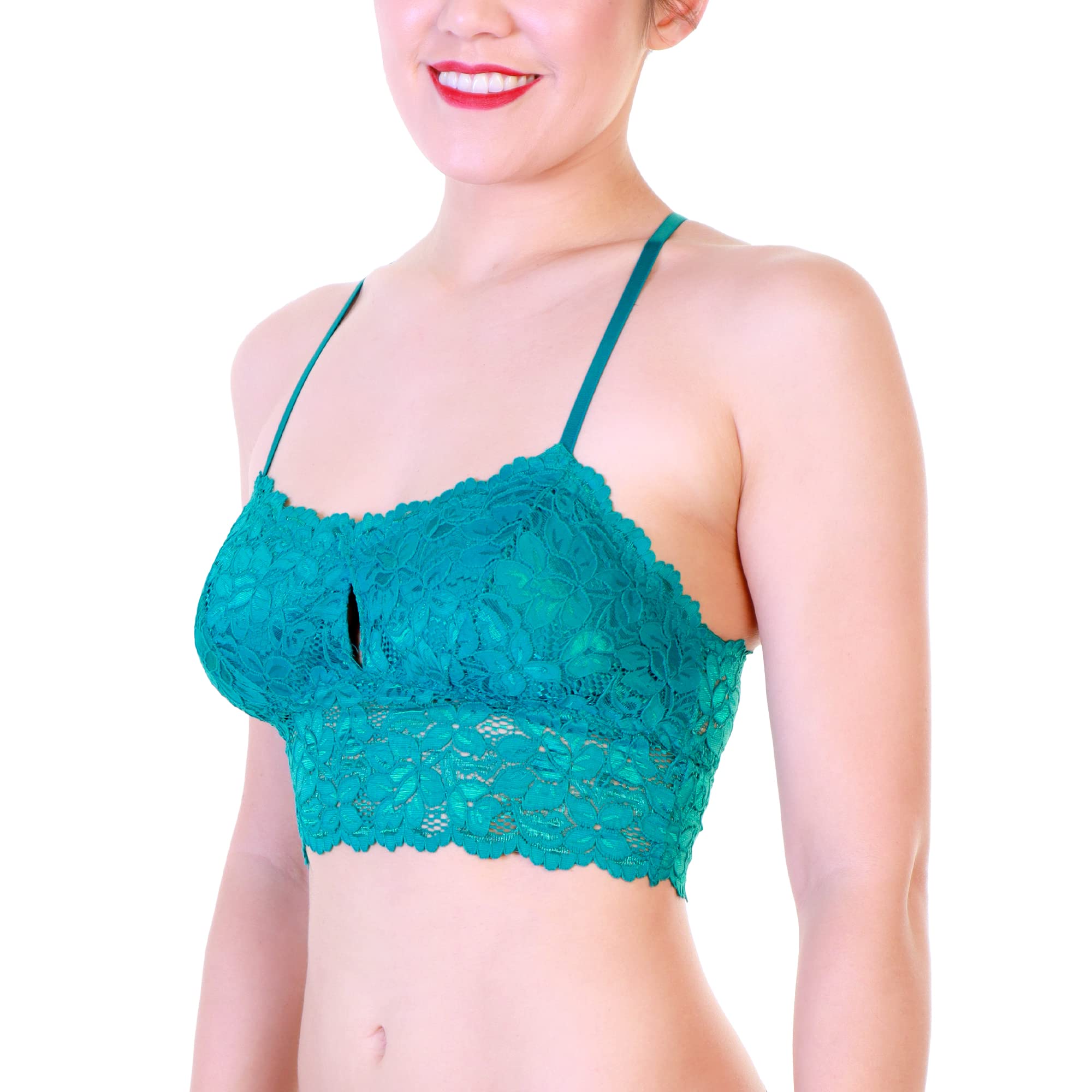 Angelina Women's Soft Comfortable Lightly Lined Floral Lace Racerback Bralette (3-Pack) - Image 3