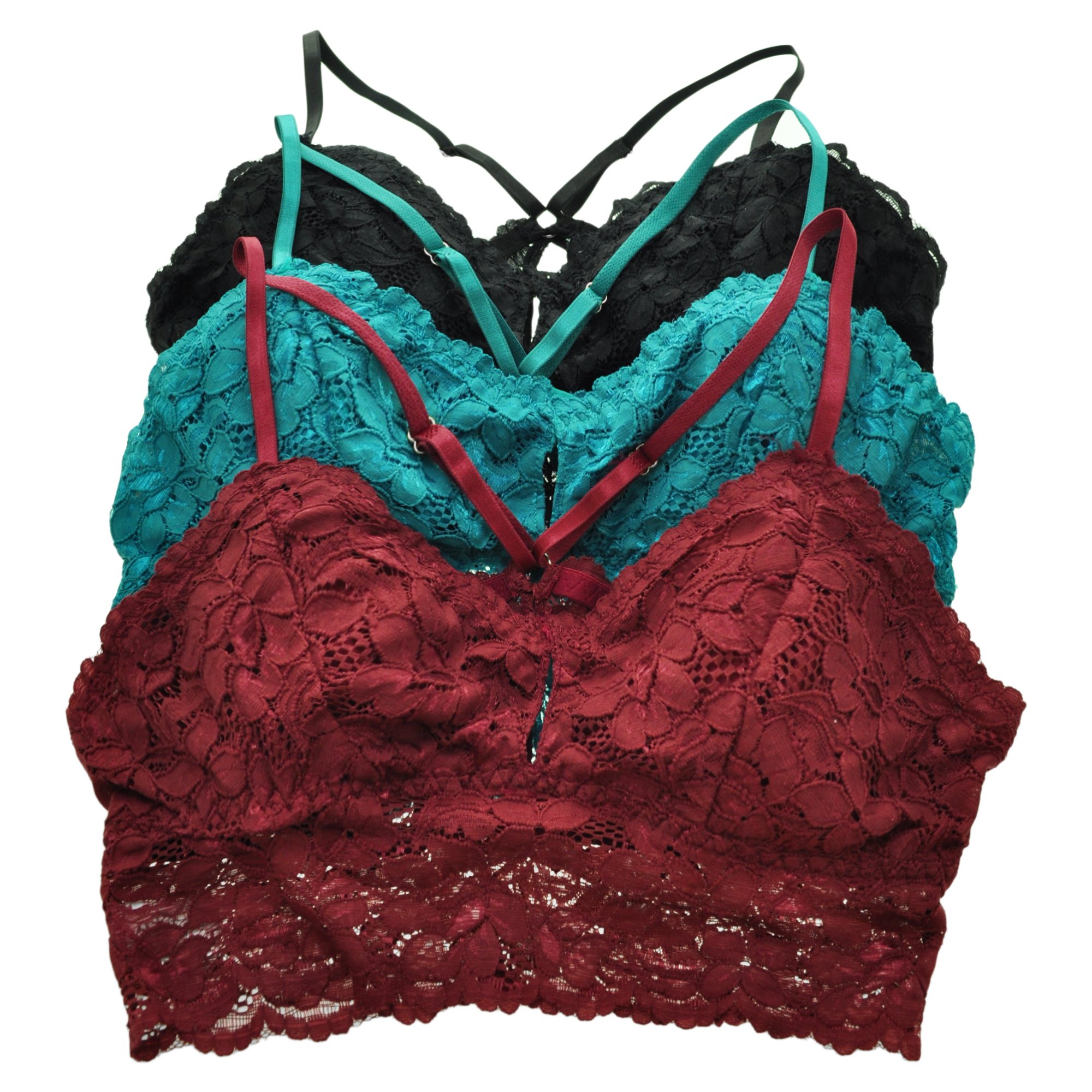 Angelina Women's Soft Comfortable Lightly Lined Floral Lace Racerback Bralette (3-Pack) - Image 7