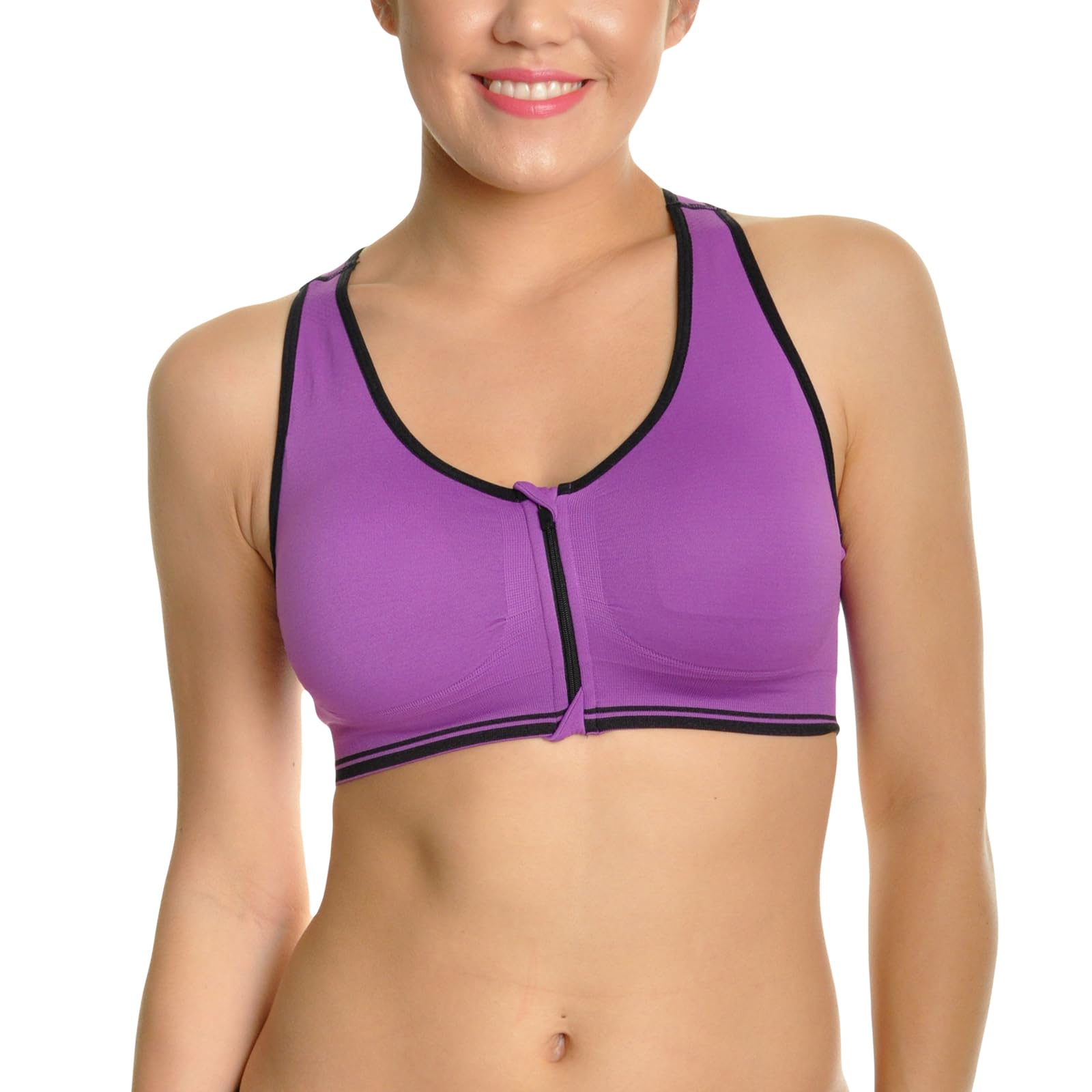 Angelina Women's Wire-Free Seamless Sports Bra with Front-Zip Closure (6-Pack) - Image 4
